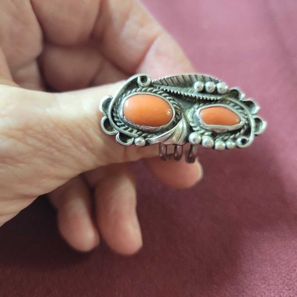 Vintage Handmade Coral and Silver Ring - image 3