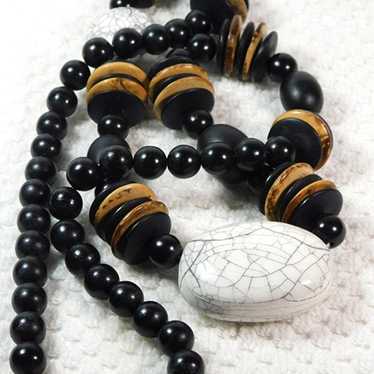 Antique Ceramic and wood beaded Japan Necklace - image 1