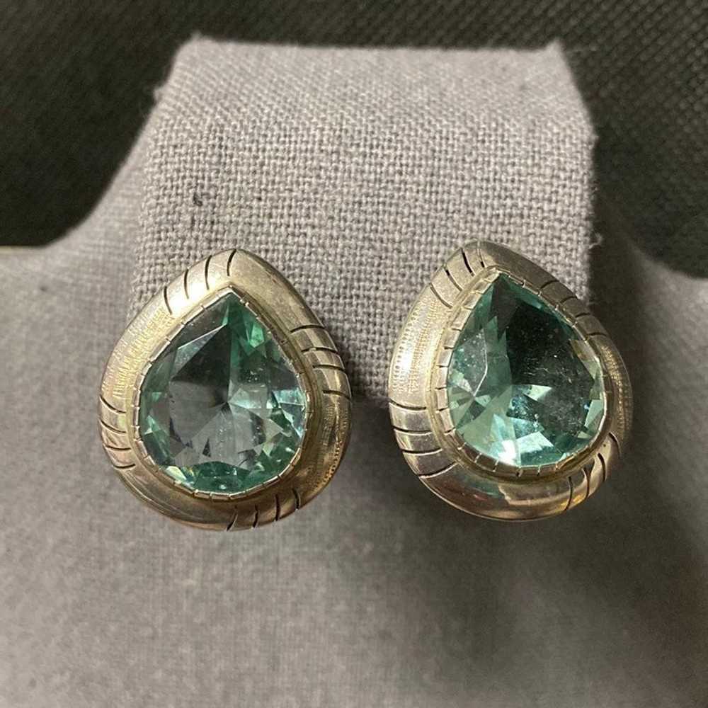 Vintage Sterling 925 silver pierced earrings with… - image 2
