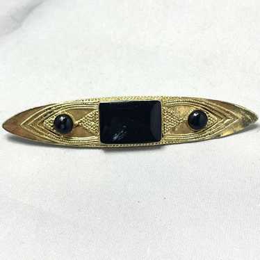Vintage Black Enamel Gold Brooch Pin - image 1