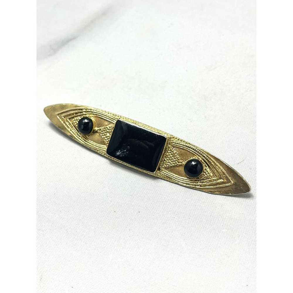 Vintage Black Enamel Gold Brooch Pin - image 2