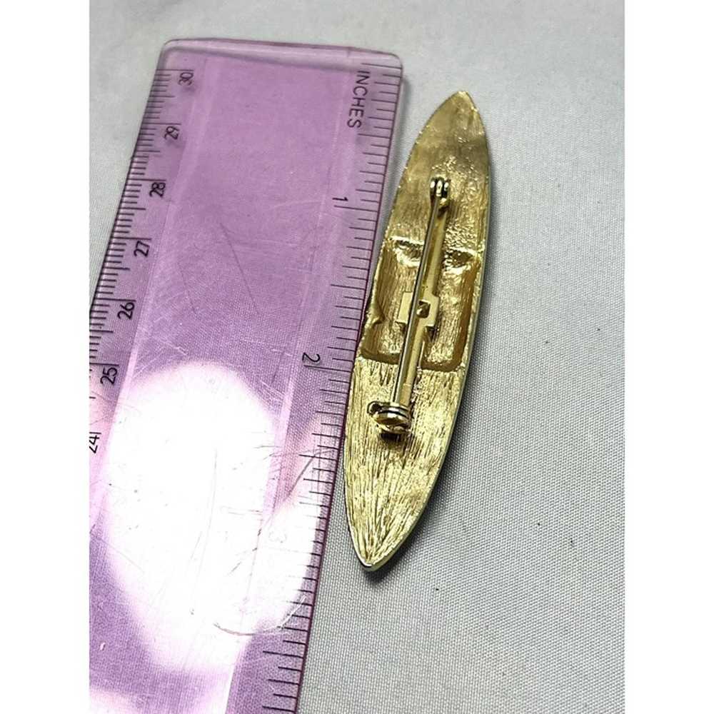 Vintage Black Enamel Gold Brooch Pin - image 4