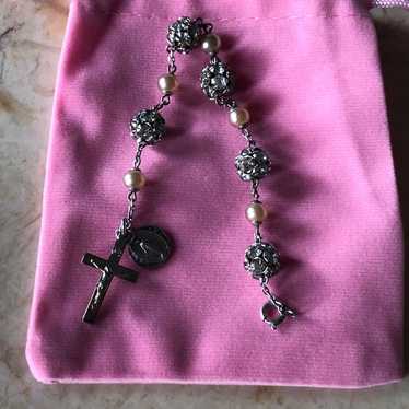 Sterling Silver Rosary Bracelet in Pearls and Cry… - image 1