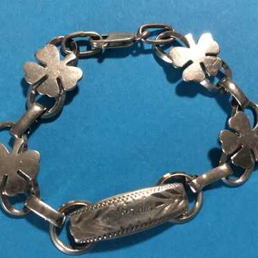 Vintage sterling silver bracelet with 4 leaf clov… - image 1