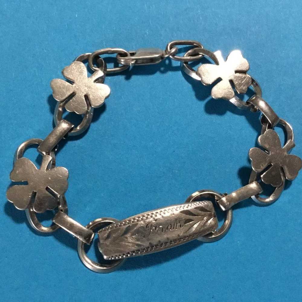 Vintage sterling silver bracelet with 4 leaf clov… - image 5