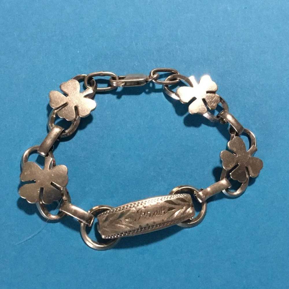 Vintage sterling silver bracelet with 4 leaf clov… - image 6
