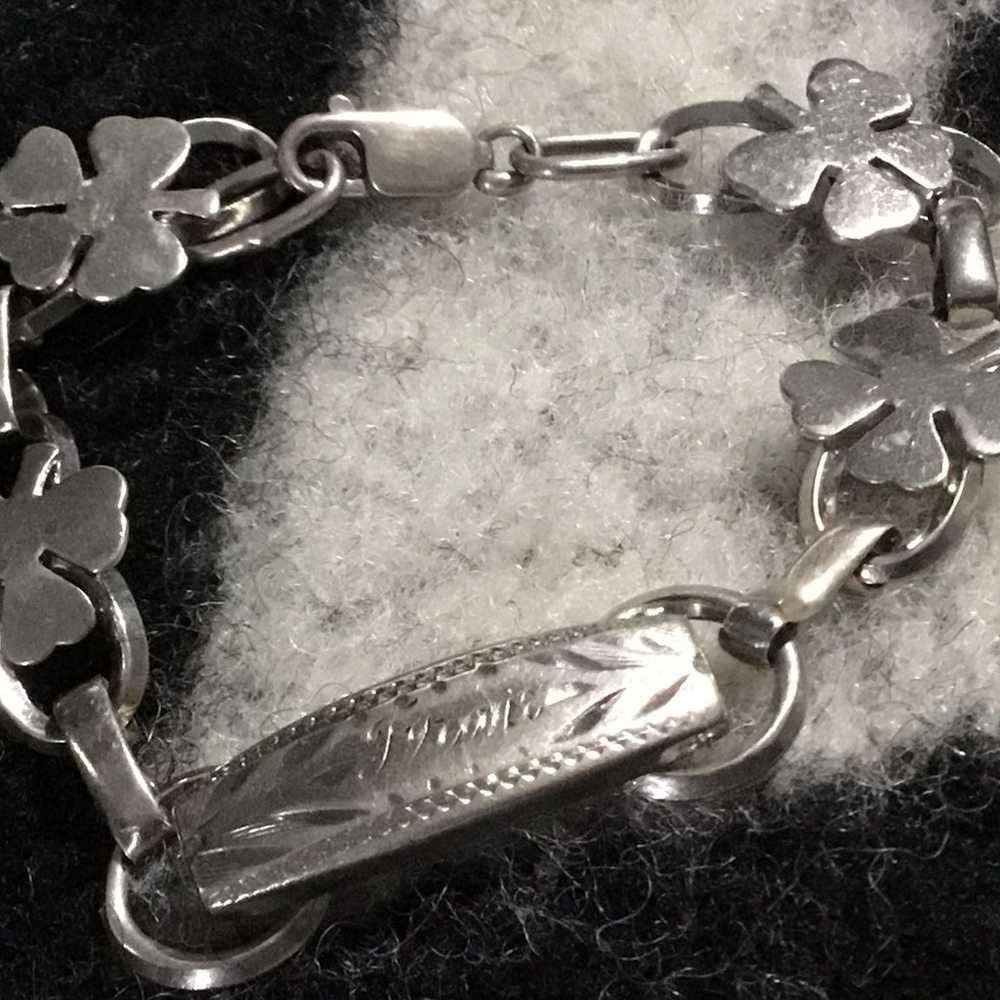 Vintage sterling silver bracelet with 4 leaf clov… - image 9