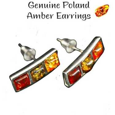 POLAND Sterling Silver Polish Orange Baltic Amber Unique Shaped Pendant
