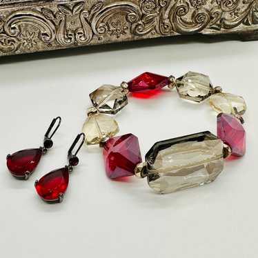 Ruby Red Crystal Earrings & Bracelet