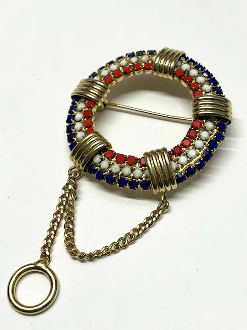 Vintage red white and blue nautical pin brooch - image 2