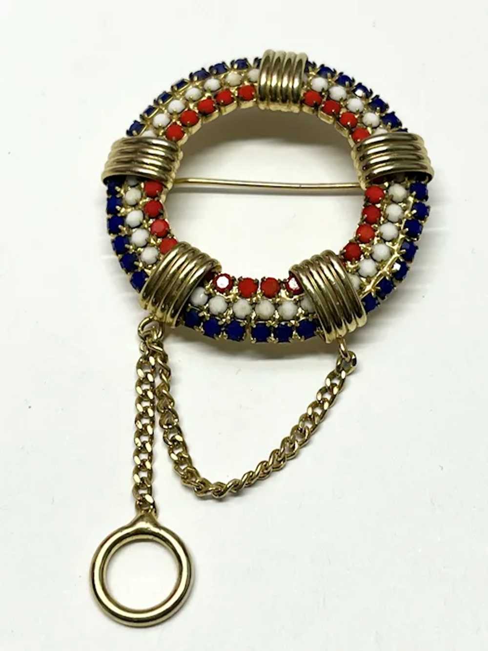 Vintage red white and blue nautical pin brooch - image 4