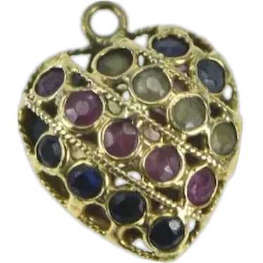 21K Pave Sapphire Ruby Peridot Heart Charm/Pendant