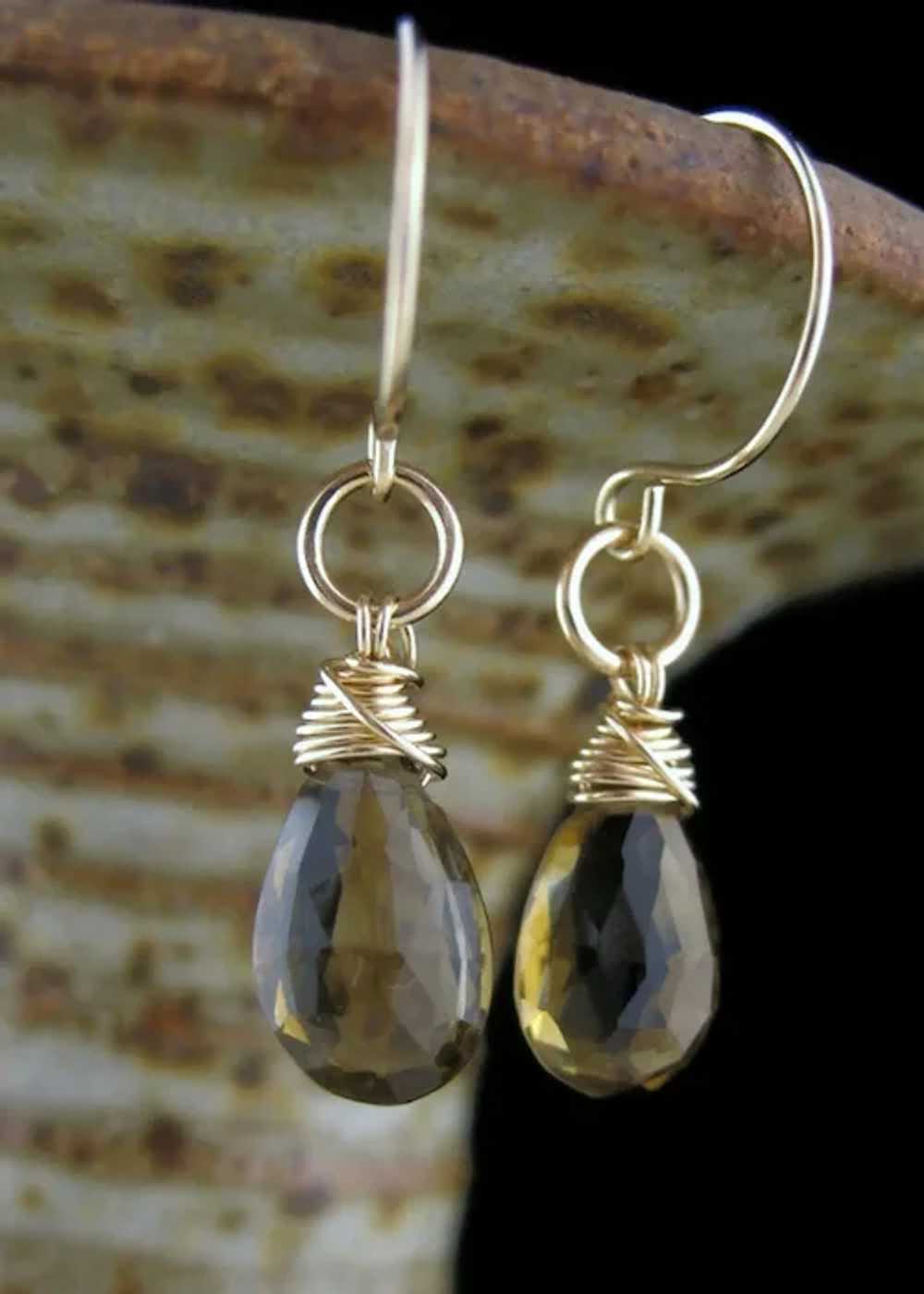 Solid Gold Wired Brown Whisky Quartz Minimalist D… - image 3