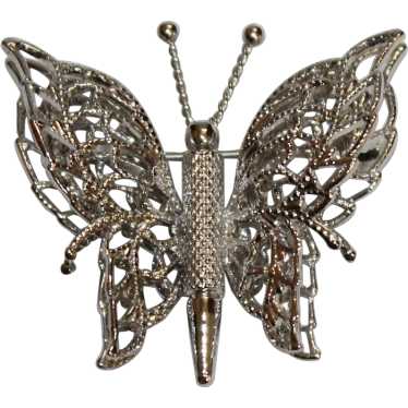 Monet Silver-tone Filigree Butterfly Brooch - image 1