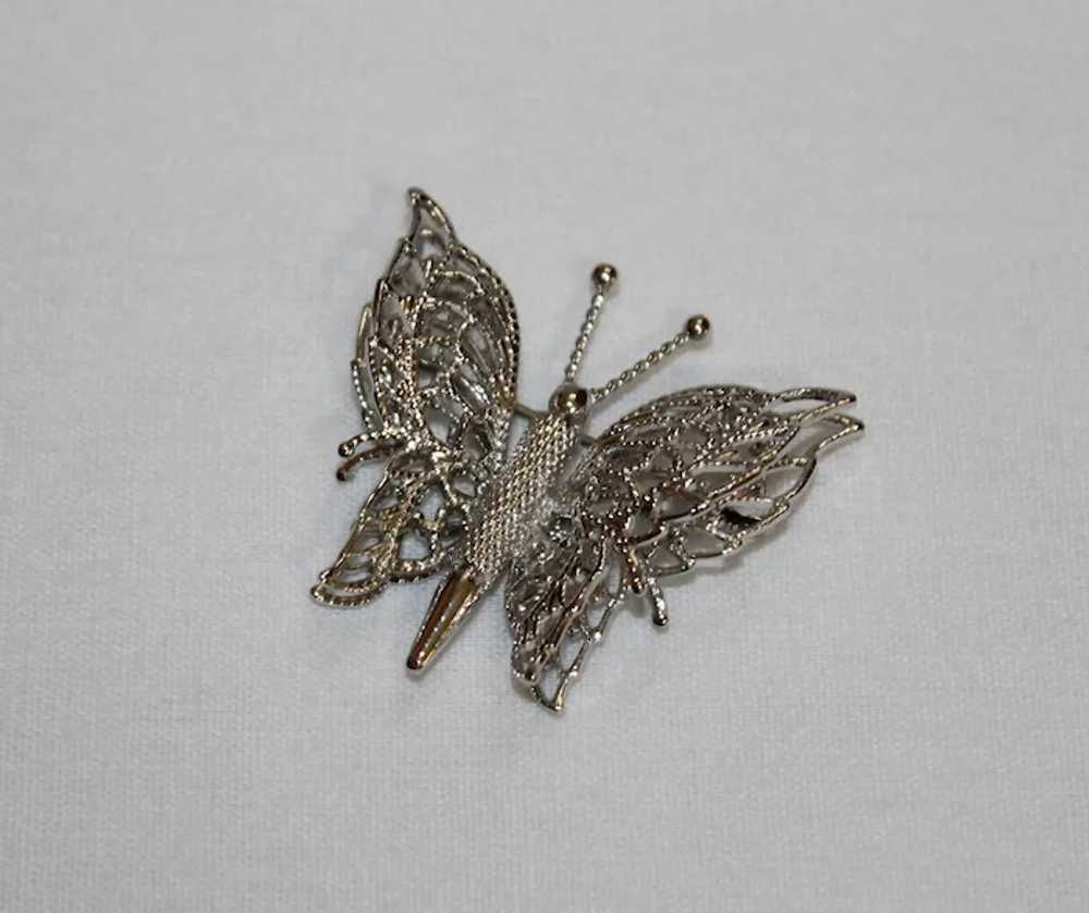 Monet Silver-tone Filigree Butterfly Brooch - image 2