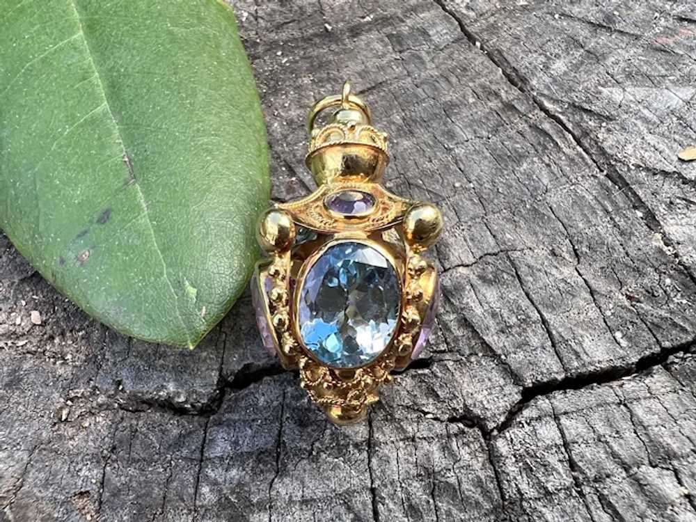 18K Yellow Gold Amethyst and Blue Topaz Venetian … - image 10