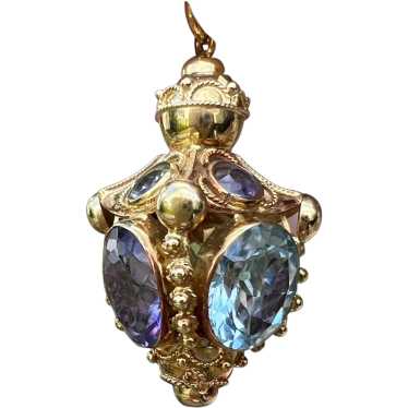 18K Yellow Gold Amethyst and Blue Topaz Venetian … - image 1