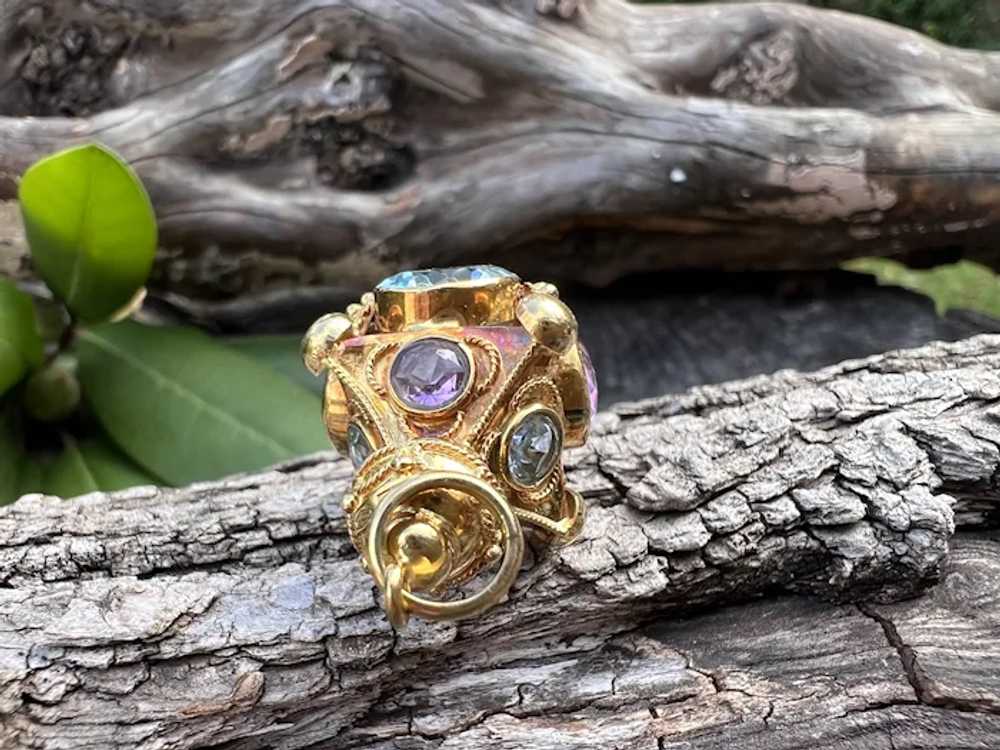 18K Yellow Gold Amethyst and Blue Topaz Venetian … - image 2