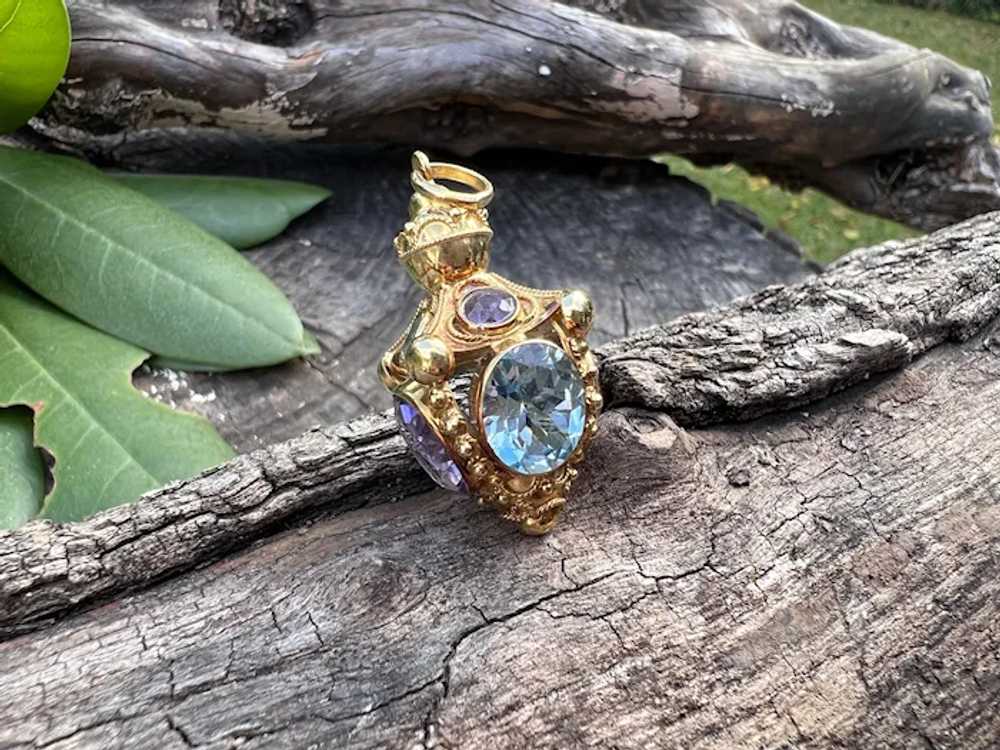 18K Yellow Gold Amethyst and Blue Topaz Venetian … - image 3