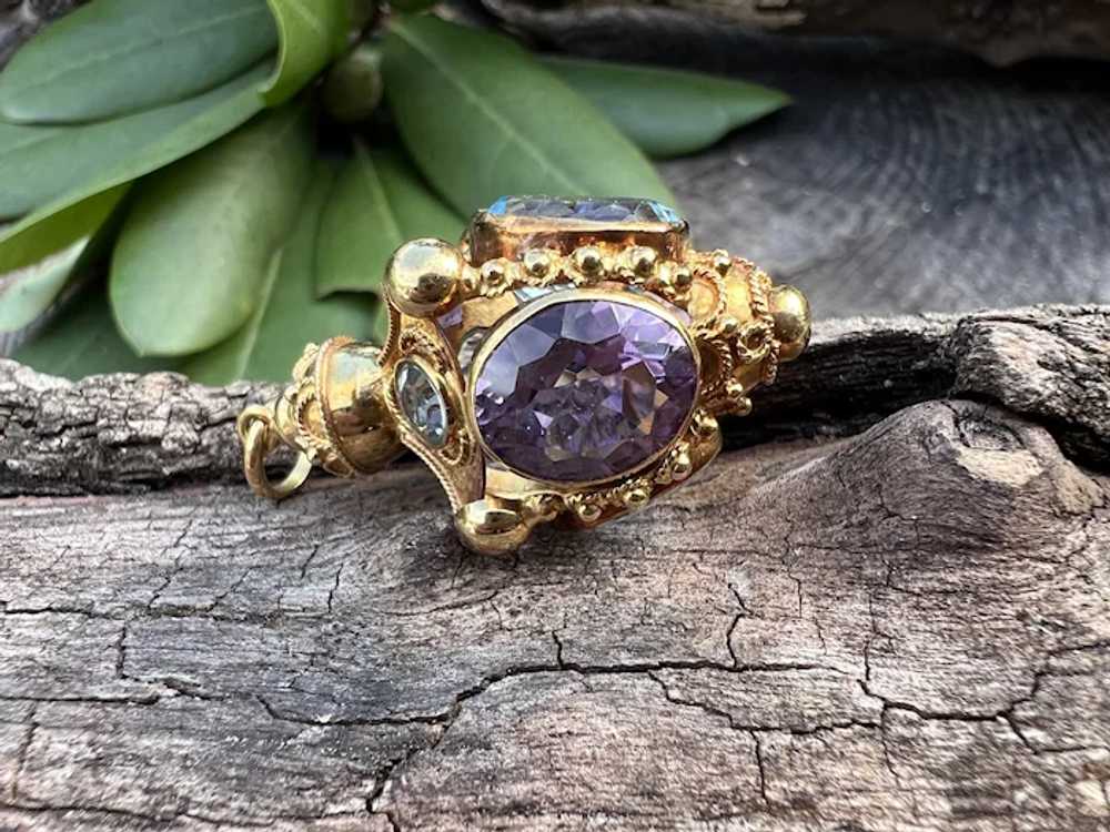 18K Yellow Gold Amethyst and Blue Topaz Venetian … - image 4