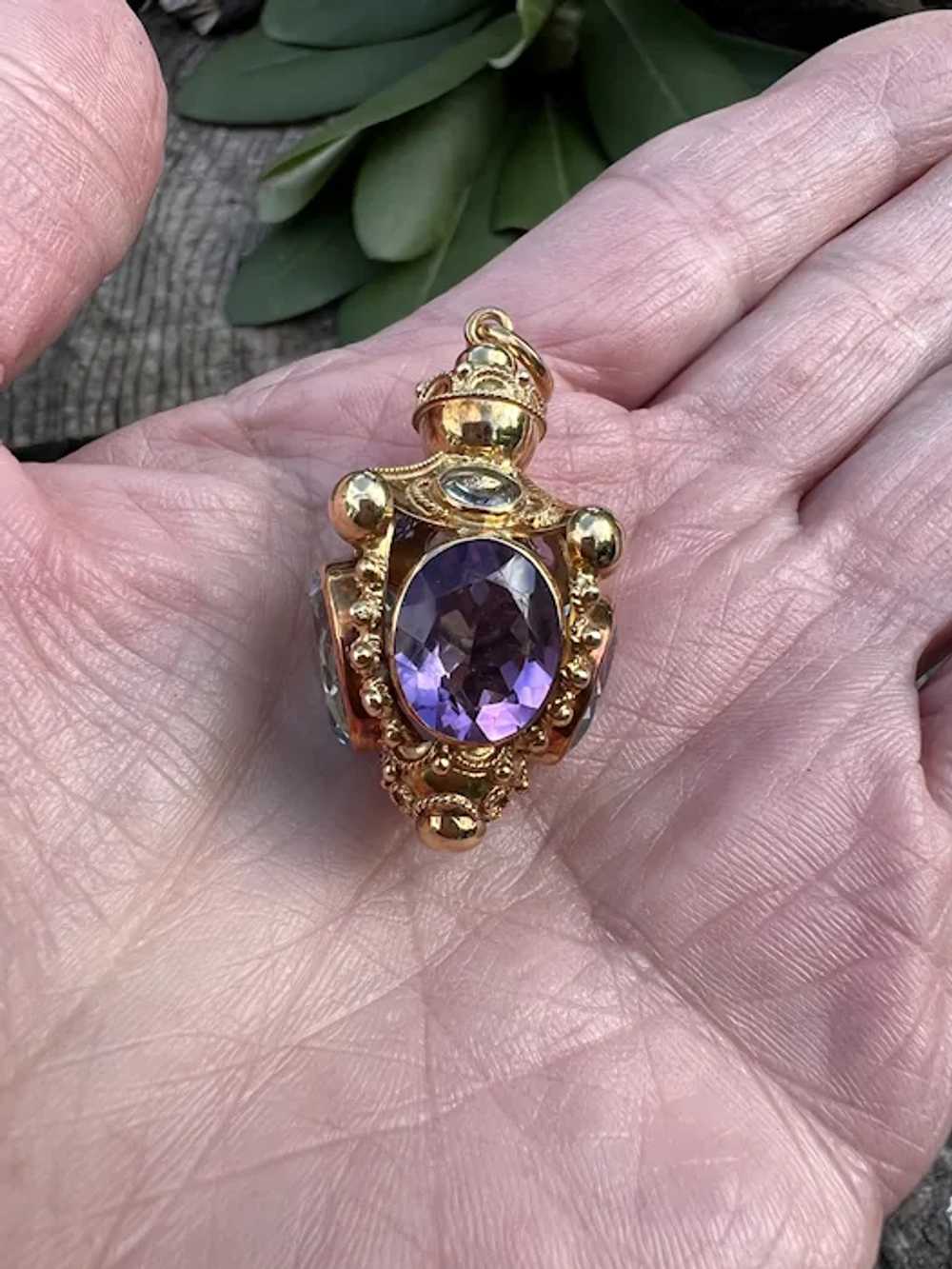 18K Yellow Gold Amethyst and Blue Topaz Venetian … - image 6