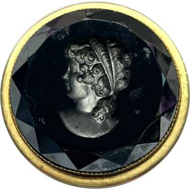 Vintage black glass cameo brooch pin - image 1