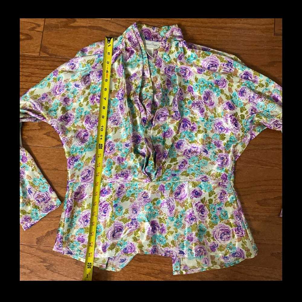 Vintage Michelle Stuart Purple/Blue floral blouse… - image 10