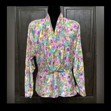 Vintage Michelle Stuart Purple/Blue floral blouse… - image 1