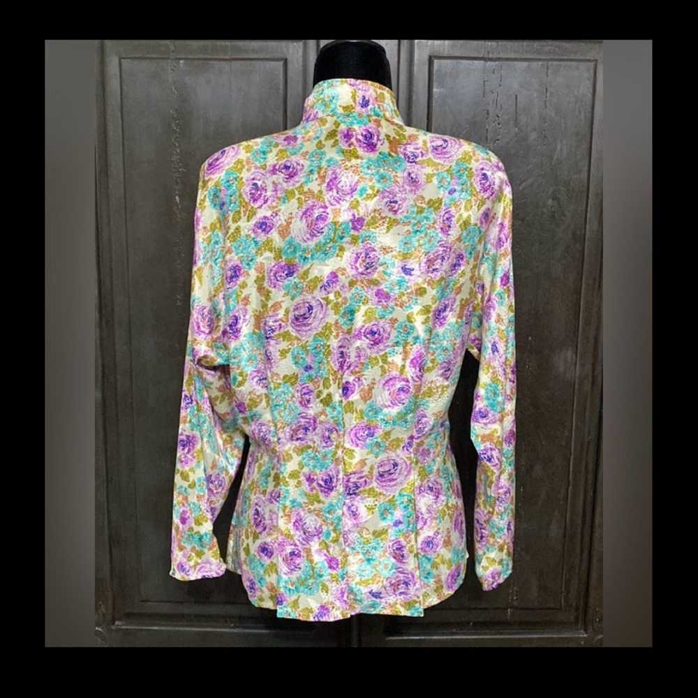 Vintage Michelle Stuart Purple/Blue floral blouse… - image 3