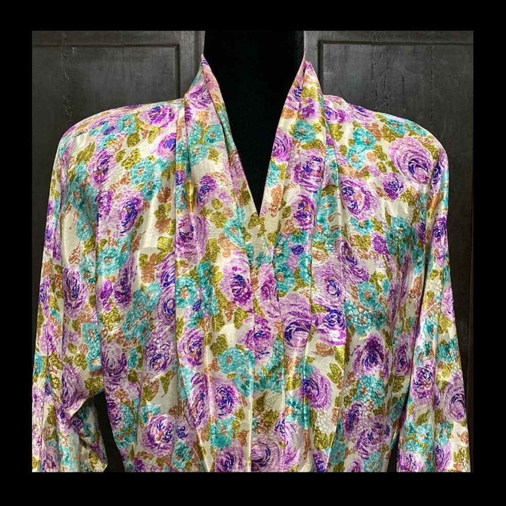 Vintage Michelle Stuart Purple/Blue floral blouse… - image 4