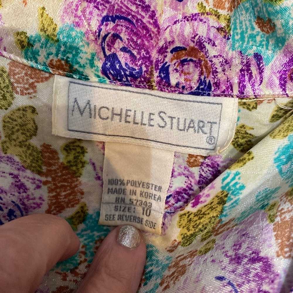 Vintage Michelle Stuart Purple/Blue floral blouse… - image 5