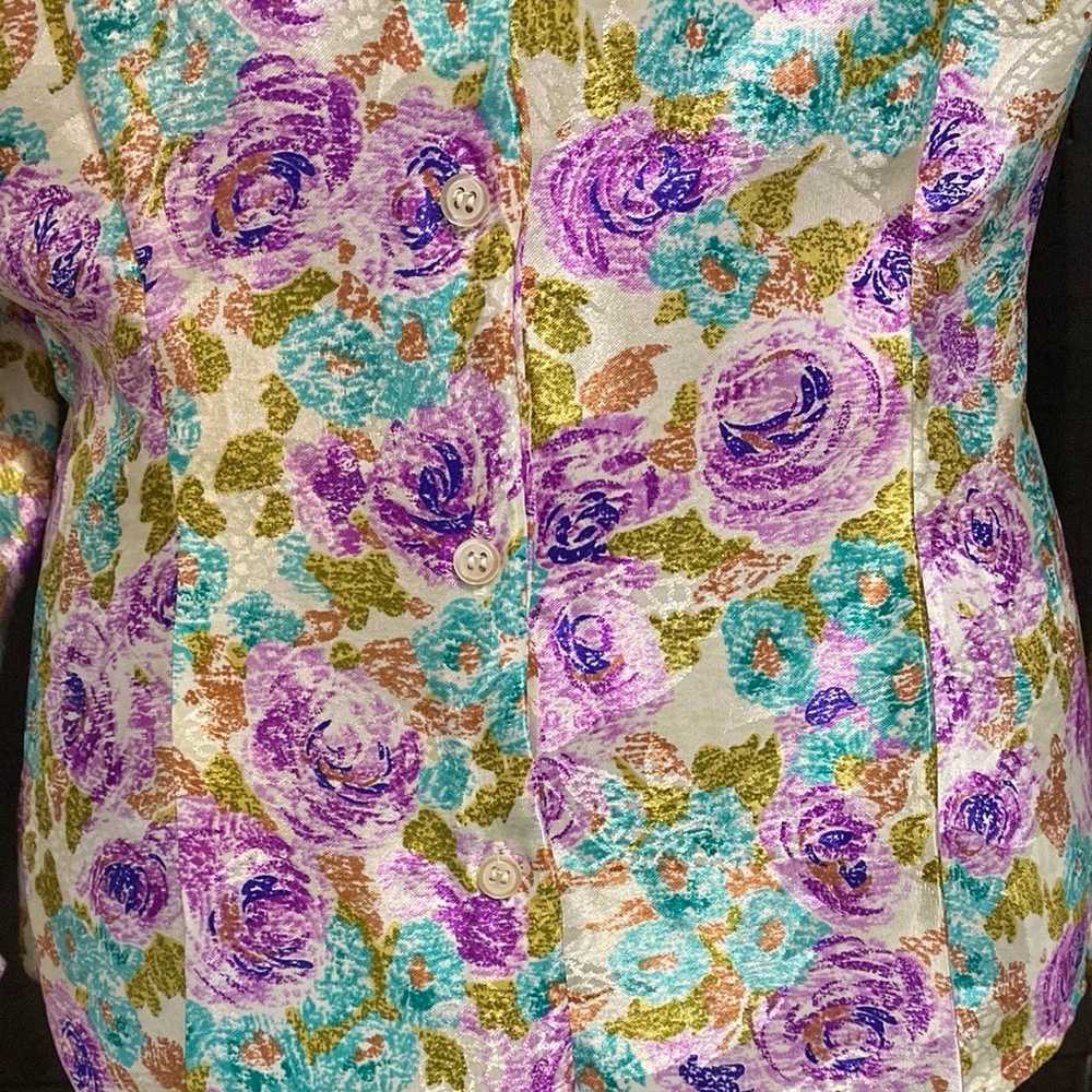 Vintage Michelle Stuart Purple/Blue floral blouse… - image 6