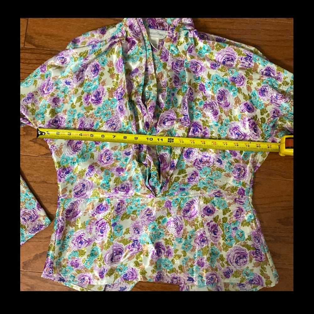 Vintage Michelle Stuart Purple/Blue floral blouse… - image 9