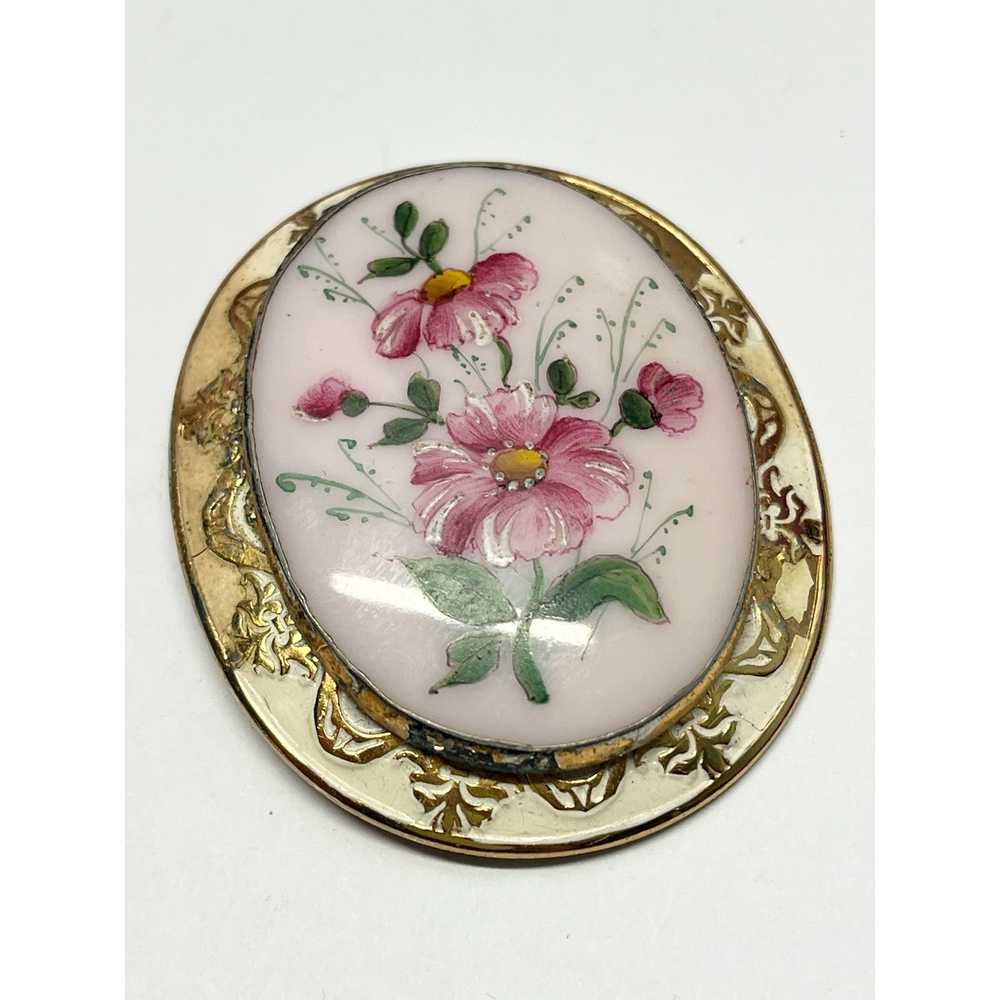 Vintage Vintage estate pink painted porcelain bro… - image 2