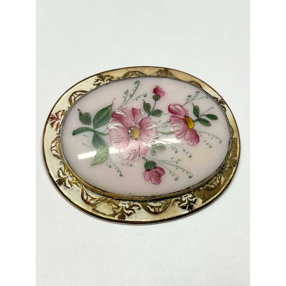 Vintage Vintage estate pink painted porcelain bro… - image 3