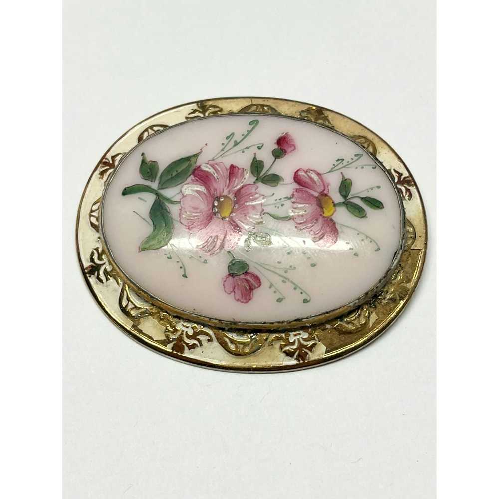 Vintage Vintage estate pink painted porcelain bro… - image 5