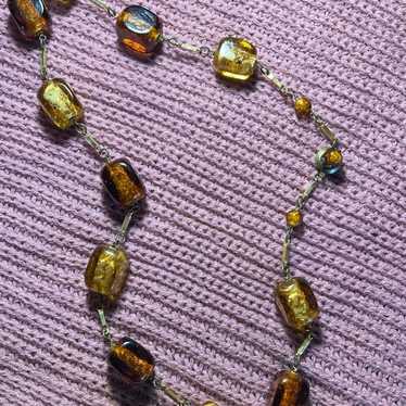 Vintage gold and amber bead necklace - image 1