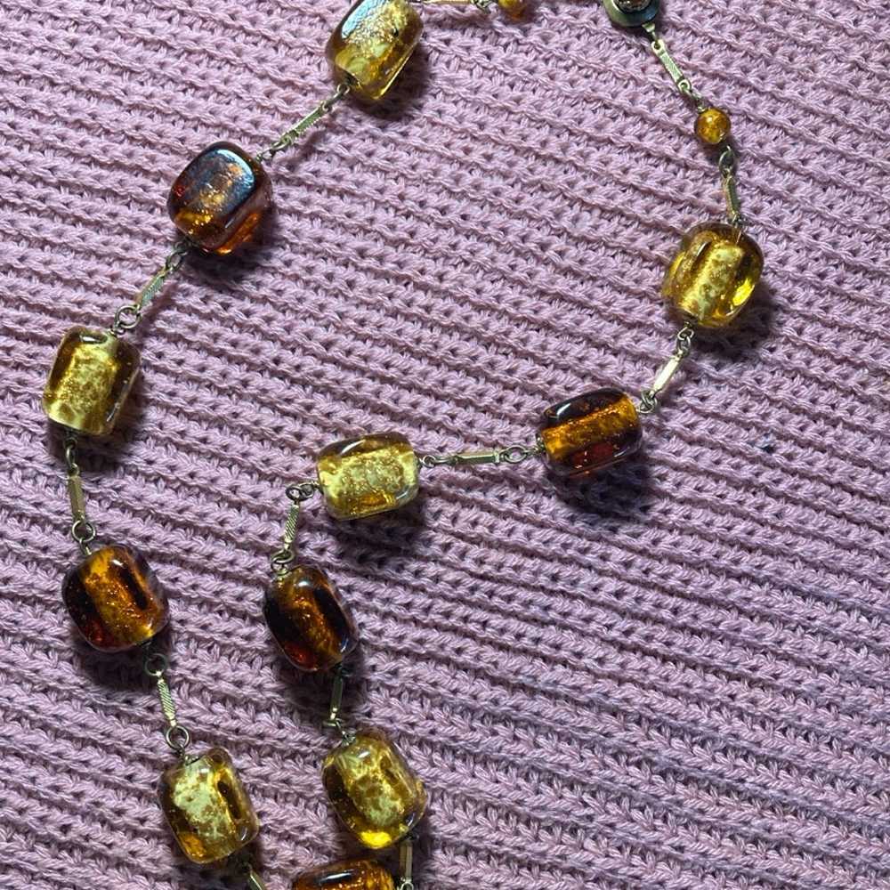 Vintage gold and amber bead necklace - image 2