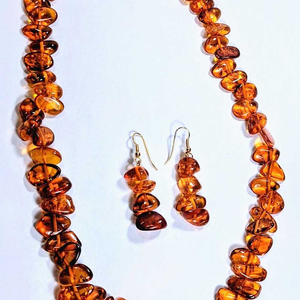 Vintage Baltic Amber Necklace and Earrings Set - image 2