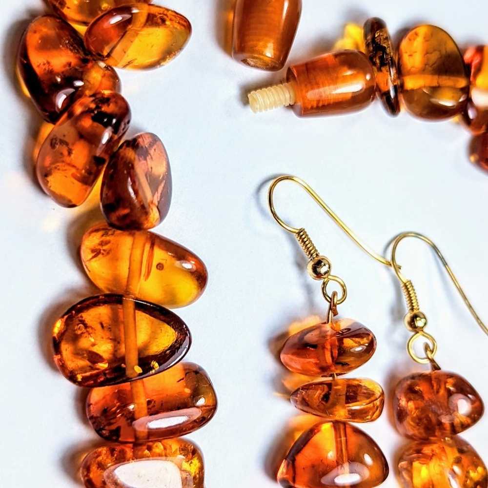 Vintage Baltic Amber Necklace and Earrings Set - image 9