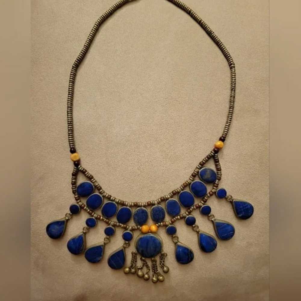 Lapis Lazuli Vintage Afghan neclace - image 4