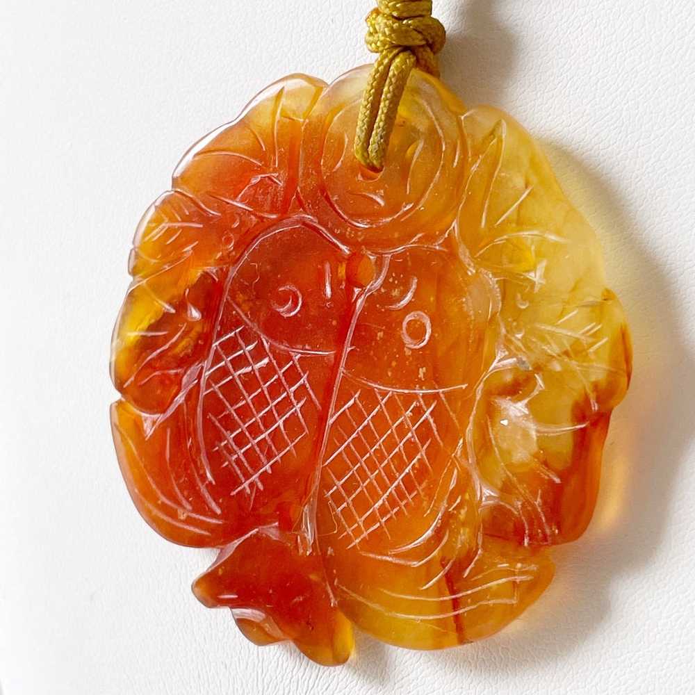 Carved stone double fish pendant necklace - image 3