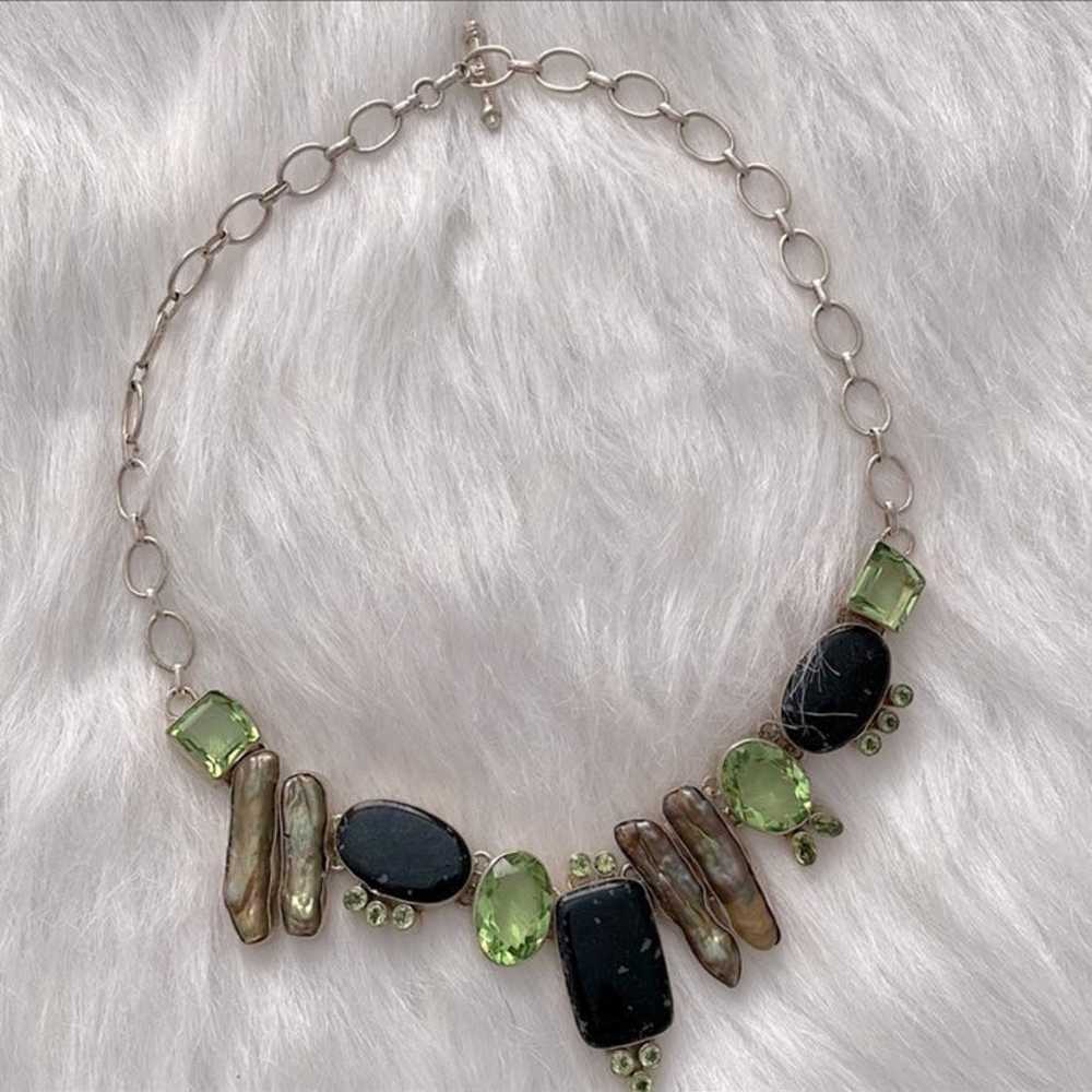 Vintage 925 sterling silver peridot and abalone n… - image 4