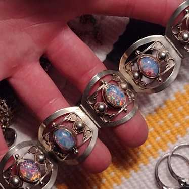 Antique Mexican silver foil opal bracele - image 1