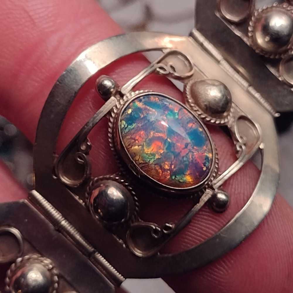 Antique Mexican silver foil opal bracele - image 2