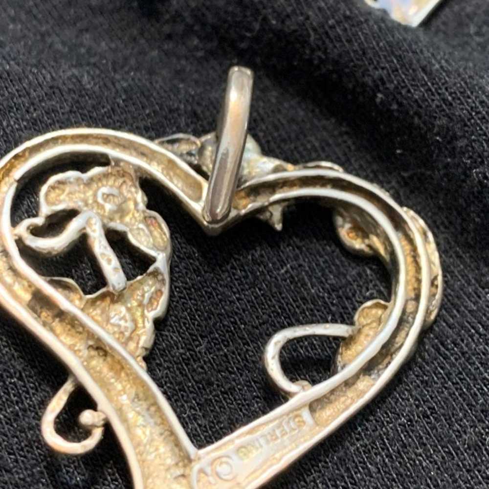 Vintage Sterling Filigree Heart Pendant and Earri… - image 4