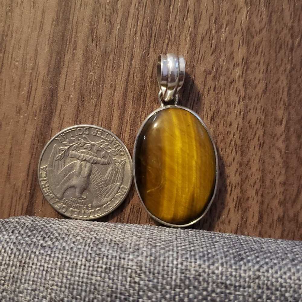 Vintage tiger eye sterling silver pendant - image 2