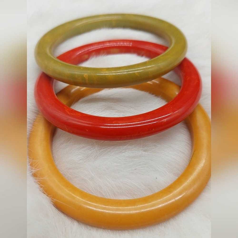 Vintage Bakelite bracelet stack bangles red yello… - image 8