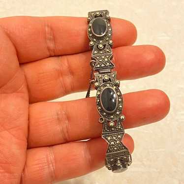 VINTAGE ART DECO STERLING SILVER BLACK ONYX AND M… - image 1