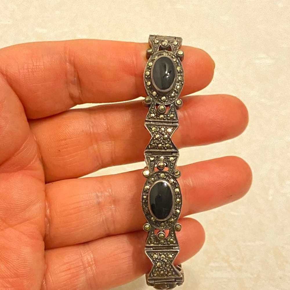 VINTAGE ART DECO STERLING SILVER BLACK ONYX AND M… - image 5